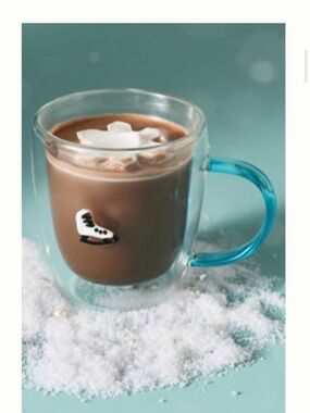 Anthropologie Icon Glass Mug holiday Edition Ice Skate new